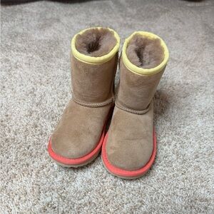 New UGG Kids Boots in Tan and Yellow with Red Sole